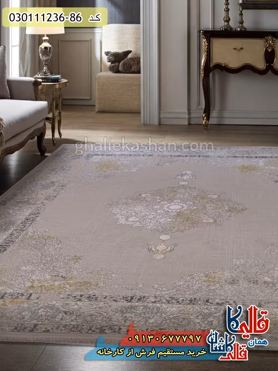 فرش وینتیج 1200 شانه طرح نسترن زمینه فیلی ترمه ای کاشان – گل برجسته