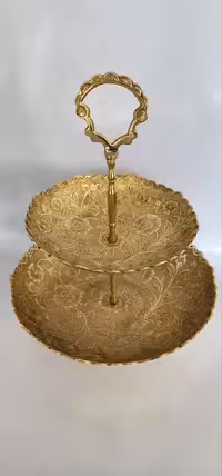 شکلات خوری گرد دو طبقه گود برنجی طرح گل