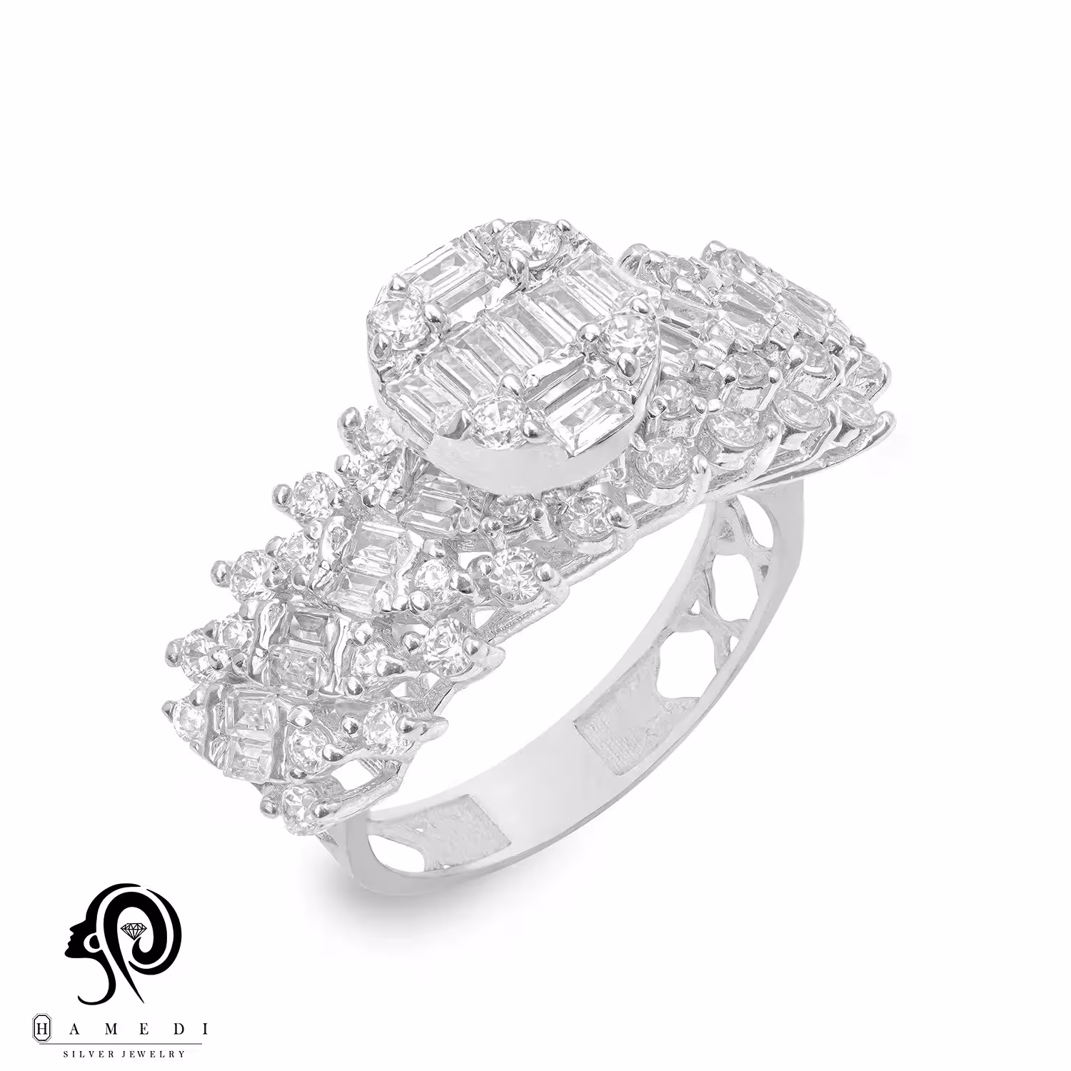 انگشتر نقره زنانه مجلسی جواهری مدل RIL E50