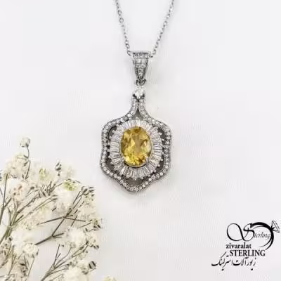گردنبند نقره با سنگ سیترین عیار925 کد 18558