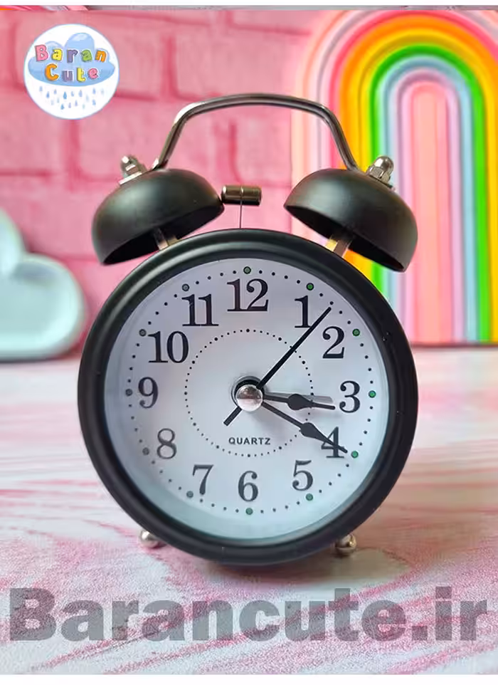 ساعت رومیزی سایز کوچک فانتزی زنگ دار بدنه فلزی طرح کلاسیک مشکی