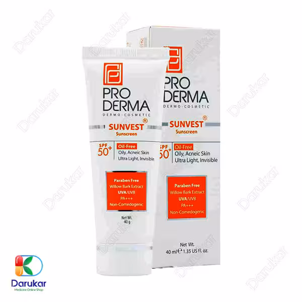 کرم ضد آفتاب فاقد چربی پرودرما SPF50 مناسب پوست های چرب و جوش دار 40 میلی لیتر