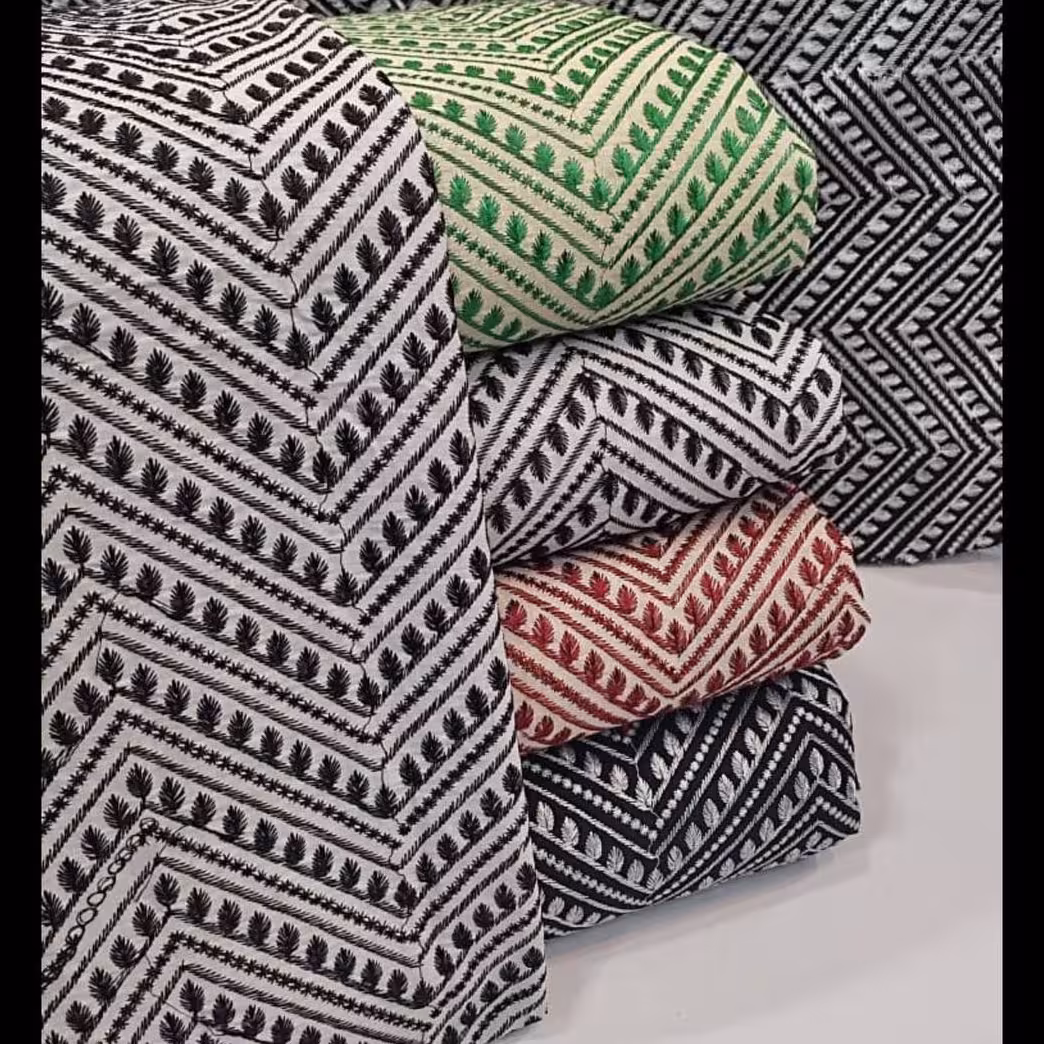 پارچه لنین سوزندوزی هندی خنک و بادوام چهار رنگ مشکی سفید قرمز سبز