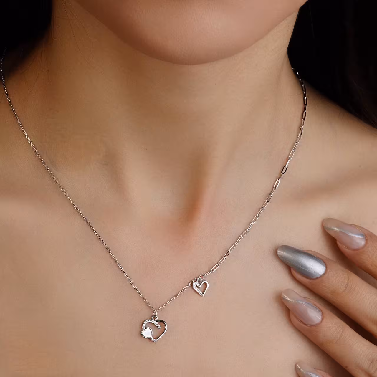 گردنبند قلب وارداتی نقره کد 20504