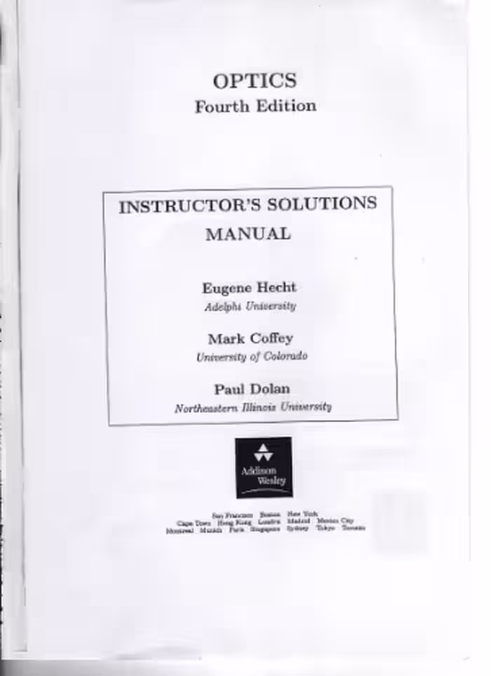 خرید و دانلود نسخه کامل کتاب Optics: instructor's solutions manual