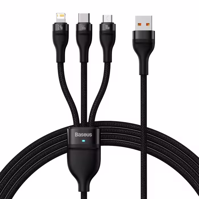کابل لایتنینگ – تایپ سی و micro-USB بیسوس مدل Flash Series II 66W طول 1.2 متر