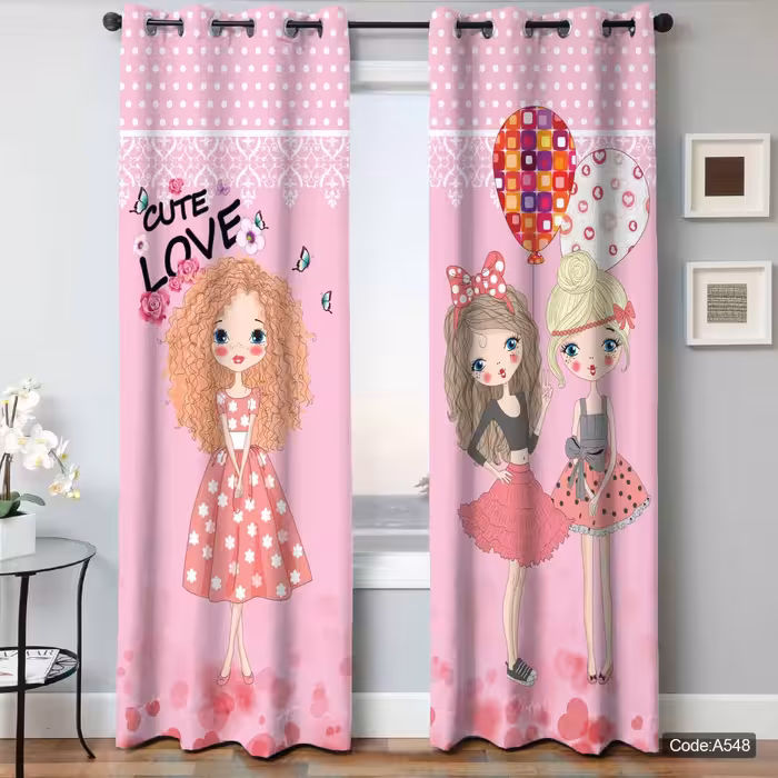 پرده پانچی مخمل چاپی دخترانه کد 548