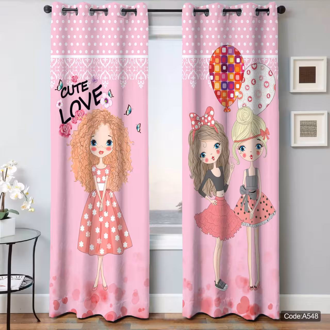 پرده پانچی مخمل چاپی دخترانه کد 548