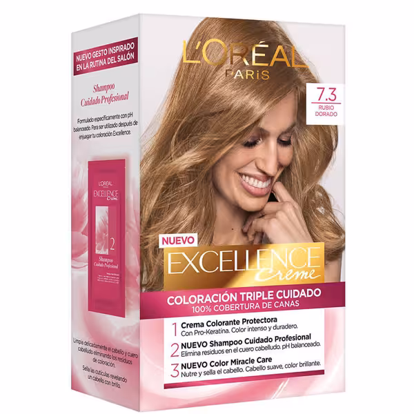 مشخصات، خرید و قیمت کیت رنگ مو بلوند تیره لورآل شماره 7.3 سری Excellence ⭐️ ویان مارکت