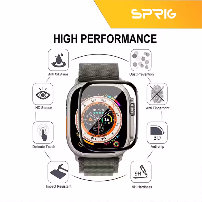 محافظ صفحه نمایش اسپریگ مدل SPG مناسب برای اپل واچ سری Ultra 49 mm مجموعه دو عددی
