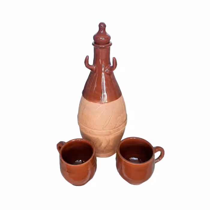 ست 3 تکه کوزه و لیوان سفالی کد 02