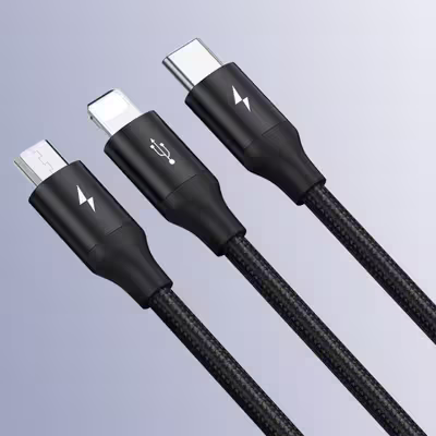 کابل تبدیل USB به لایتنینگ / MicroUSB / USB-C باسئوس مدل Rapid 3 In 1 طول 1.2 متر