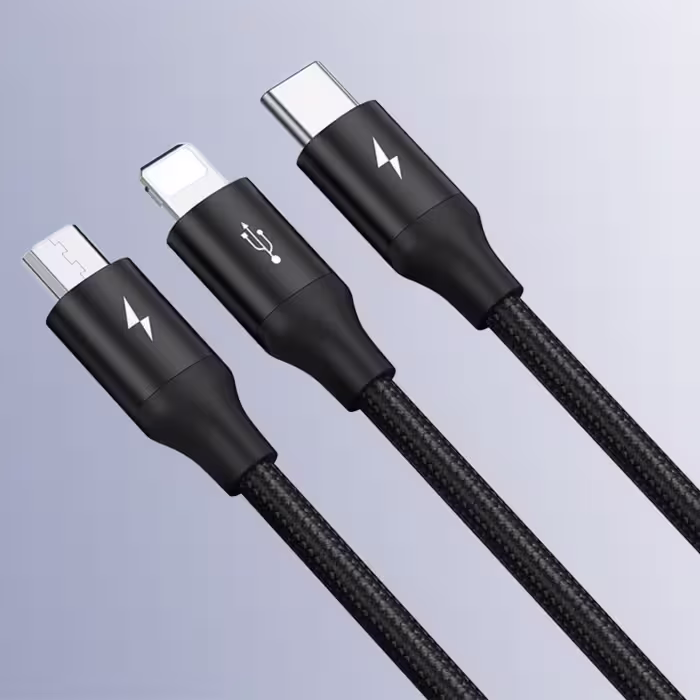 کابل تبدیل USB به لایتنینگ / MicroUSB / USB-C باسئوس مدل Rapid 3 In 1 طول 1.2 متر