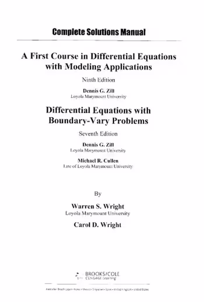 خرید و دانلود نسخه کامل کتاب Complete Solution Manual for a First Course in Differential Equations with Modeling Applications