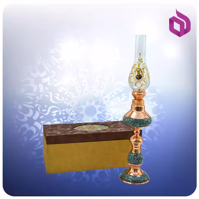 چراغ نفتی مس و فیروزه کوب با جعبه ام دی اف گالینگور