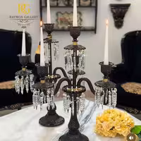 شمعدانی 3 شاخه مشکی با آویزهای سفید