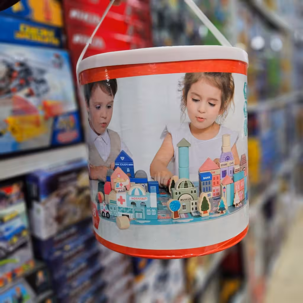 بریکس چوبی 114 قطعه بزرگ سطلی