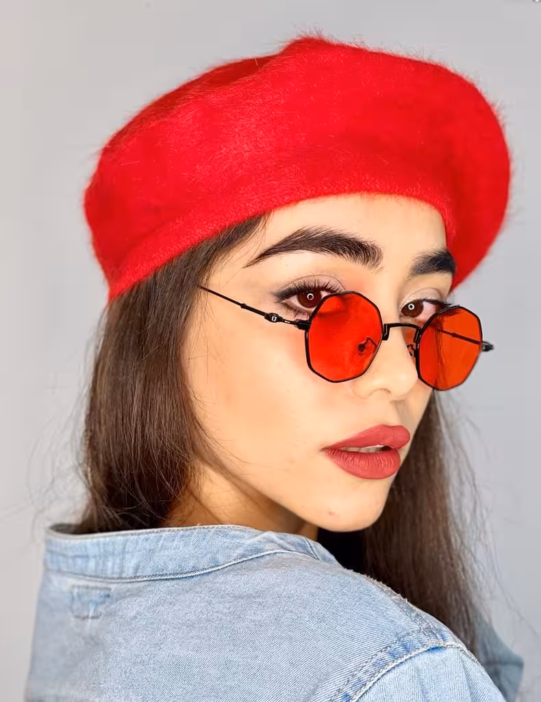 عینک گرد فلزی چند ضلعی پلی کربنات قرمز