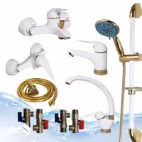 ست 10عددی شیرآلات لاله سفیدطلایی به همراه علم دوش یونیکا