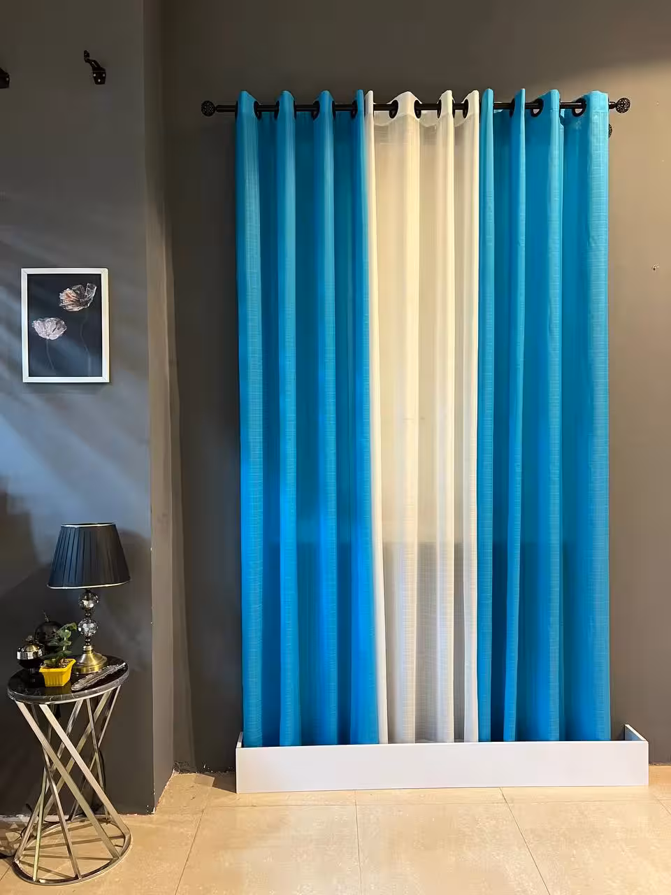 پرده پانچی حریر ساده آبی