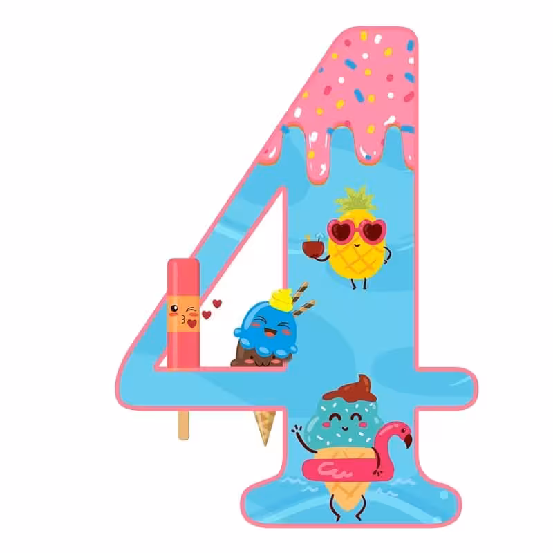 استند رومیزی تولد مدل عدد 4 طرح بستنی ها