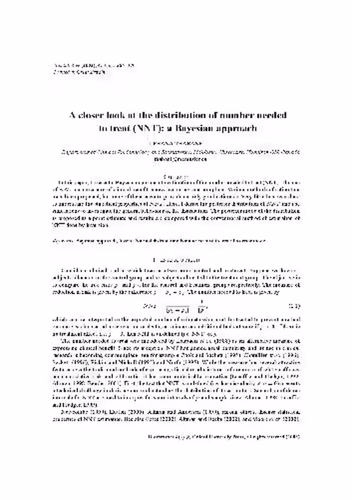 خرید و دانلود نسخه کامل کتاب A closer look at the distribution of number needed to treat (NNT) a Bayesian approach (2003)(en)(6s)