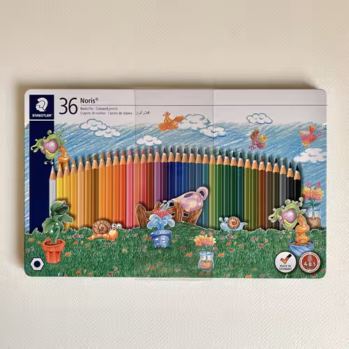 مداد رنگی 36 رنگ استدلر جعبه فلزی تخت (STAEDTLER)