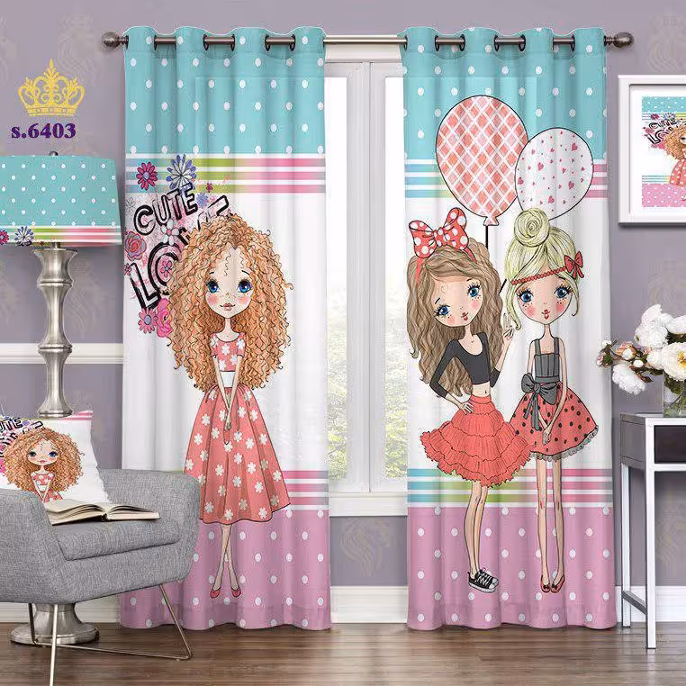 پرده اتاق خواب کودک دخترانه دو قواره پانچ طرح فانتزی کد S6403