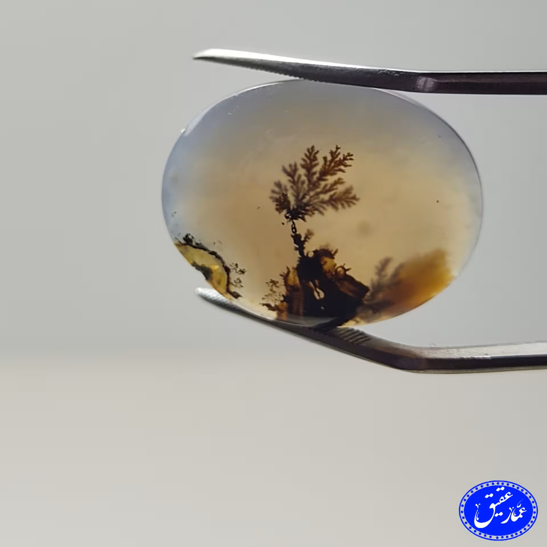 نگین عقیق منظره تک درخت روی تپه