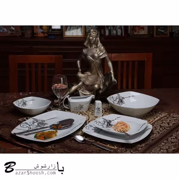 سرویس چینی غذاخوری 107پارچه تقدیس طرح آروین 12نفره کوئین