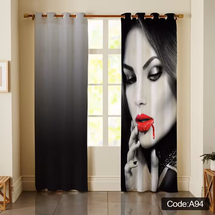 پرده پانچی مخمل چاپی دخترانه کد 94