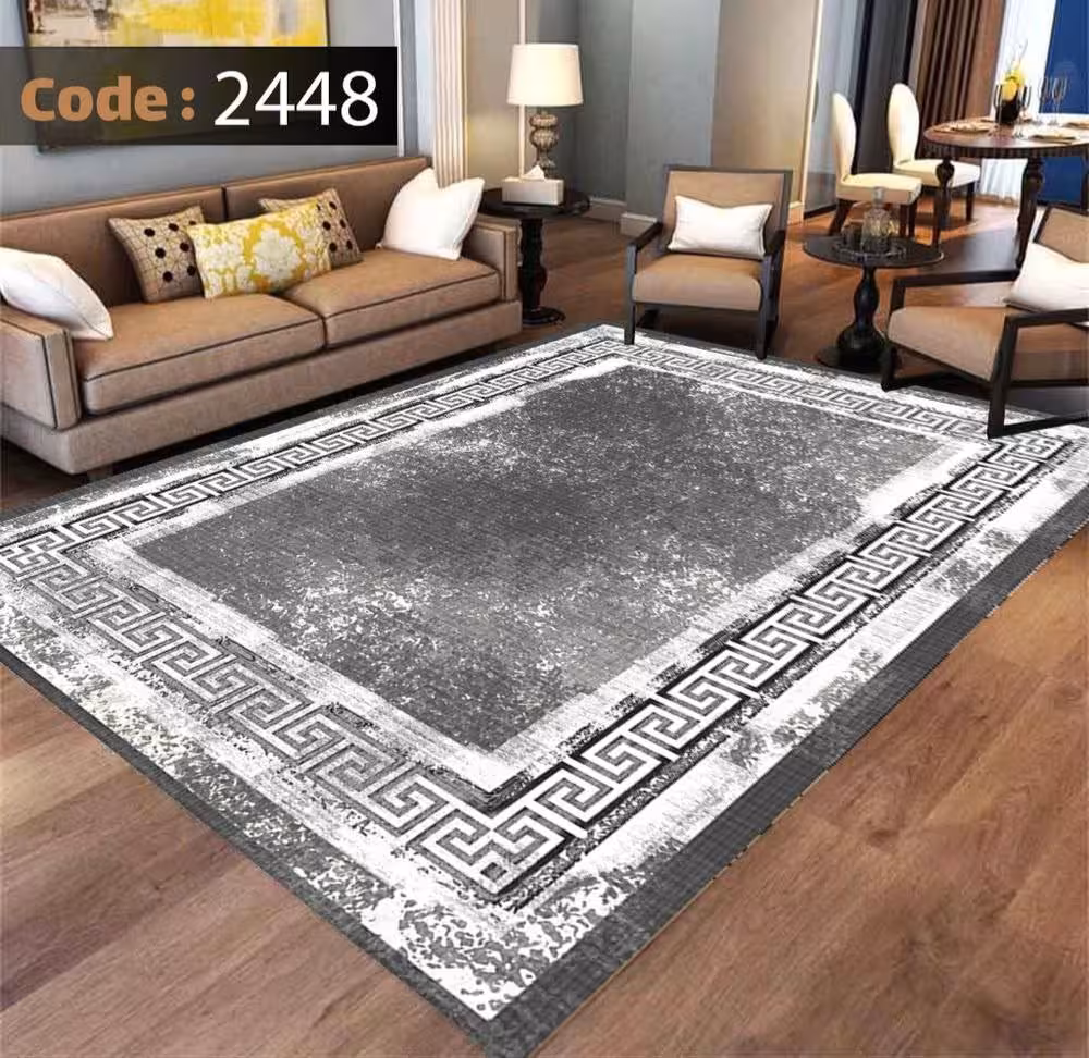 کاورفرش روفرشی دورکشدار گوشه لیفه ای طوسی کرم کد 2448