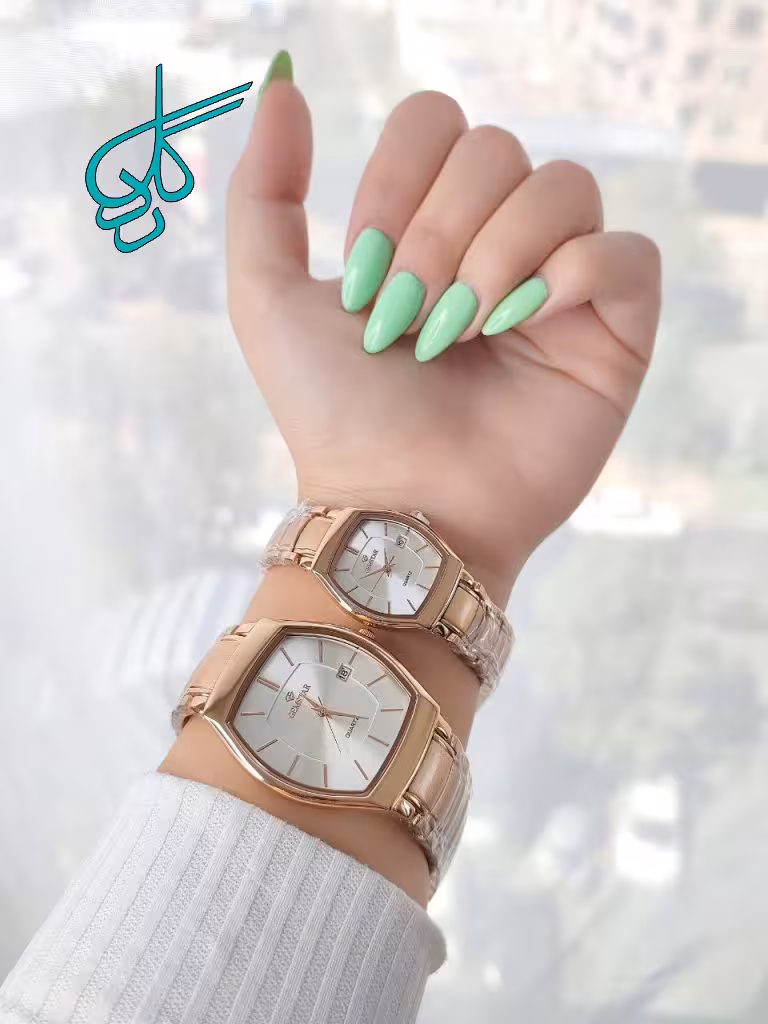 خرید ست ساعت زنانه و مردانه مارک جم استار (رزگلد) تقویم دار قفل ضامن دار حک مارک روی قفل کیفیت عالی رنگ ثابت کد 2117392 - ردگل