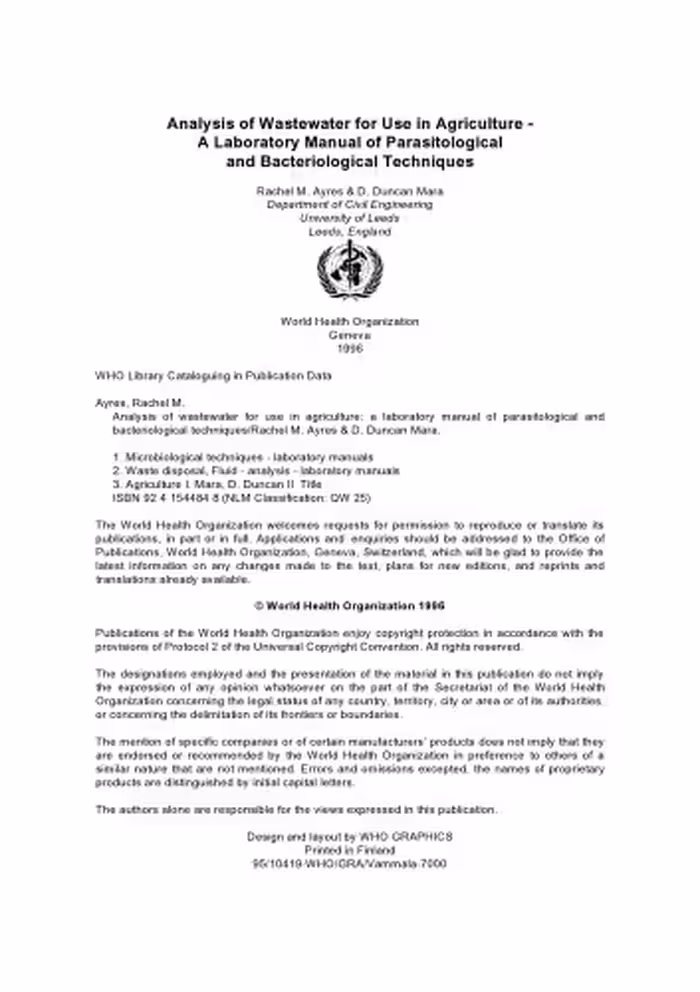 خرید و دانلود نسخه کامل کتاب Analysis of Wastewater for Use in Agriculture: A Laboratory Manual of Parasitological and Bacteriological Techniques
