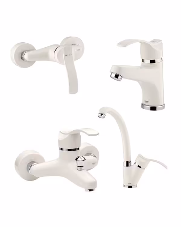 ست چهار تکه شیرآلات شودر مدل اپال شیری کروم