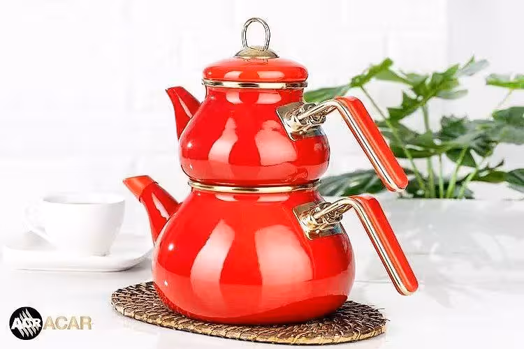 کتری قوری لعابی آجار رنگ قرمز Acar-xap