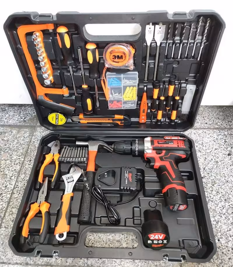 کیت دریل شارژی پیچ گوشتی شارژی چکشی طرح میلواکی 24 ولت 100 عددی مدل 100J