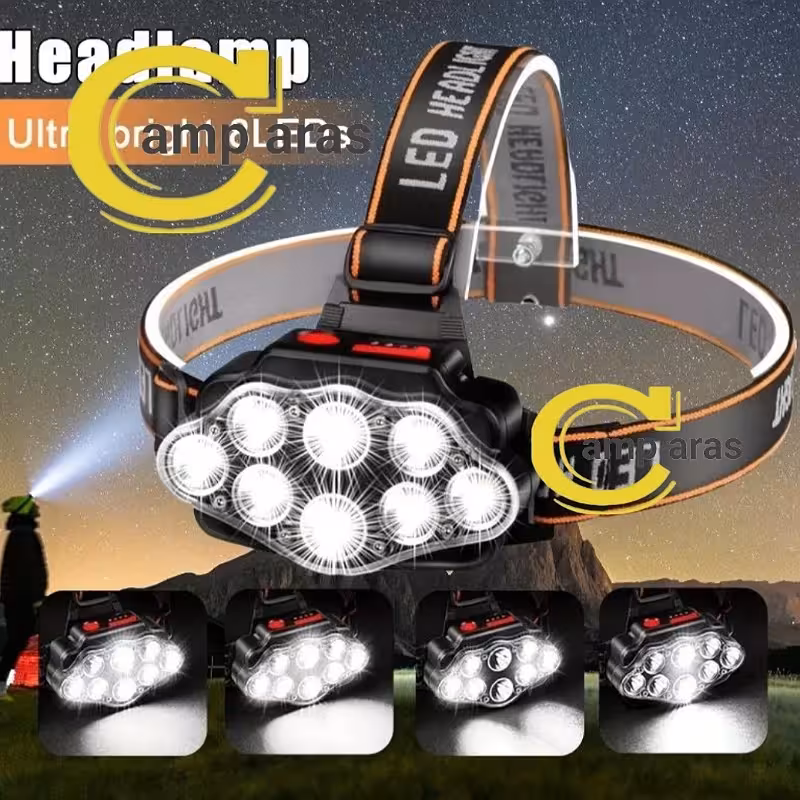 چراغ پیشانی هدلایت شارژی 8 لامپ HEDLAMP 8XPG - کمپ آراس