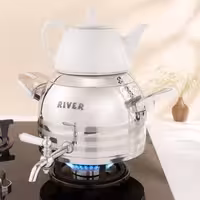 کتری قوری استیل شیر دار 5لیتری دسته سفید 3خط ریور کد 3880