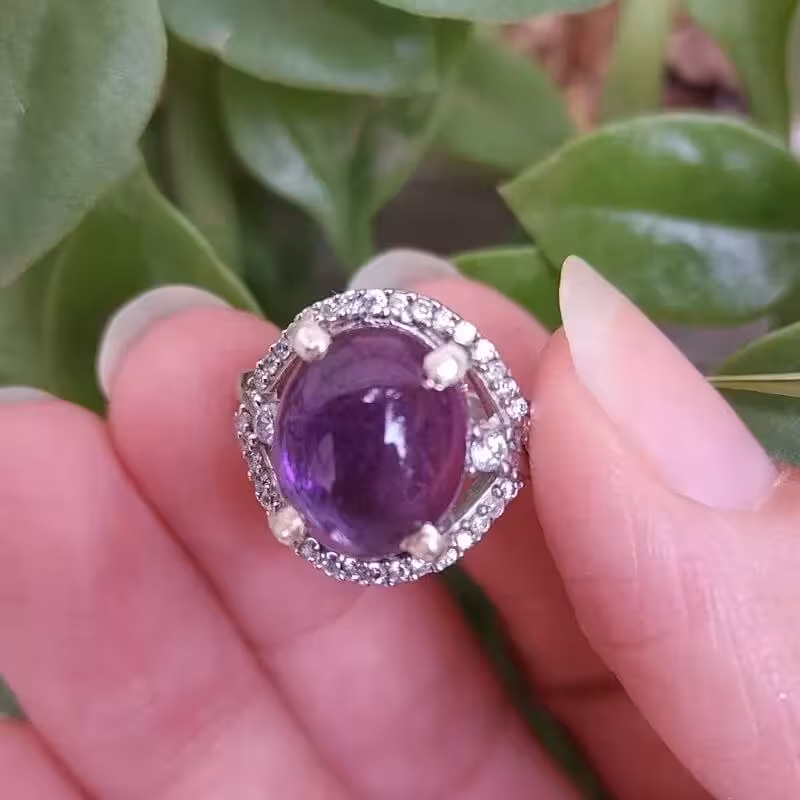 انگشتر نقره زنانه آمتیست درشت اصل و معدنی بنفش آقابزرگ Am05