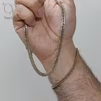 ست گردنبند و دستبند کارتیرپسرانه استیل دو رنگ طلایی و نقره ای کد 9232