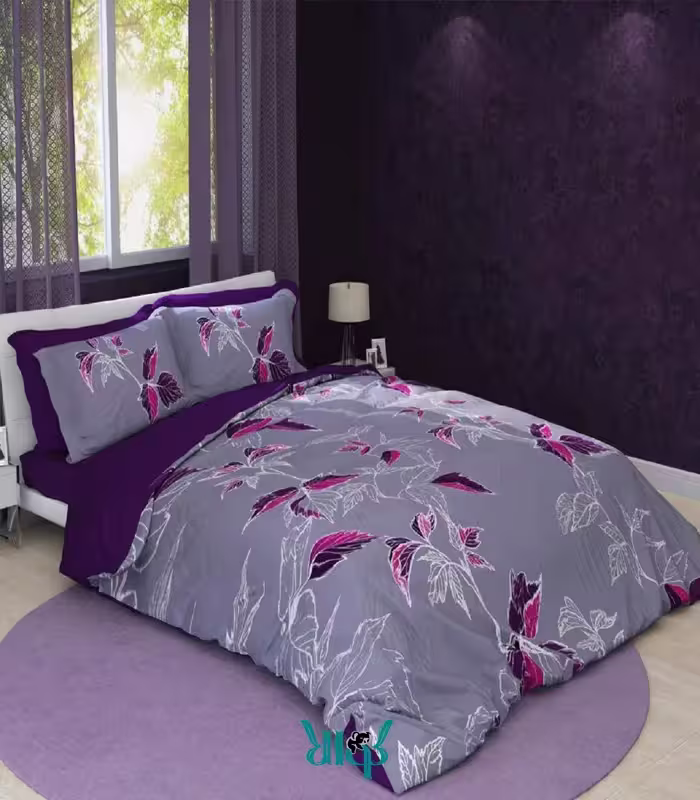 روتختی دونفره بنفش طرح برگ کد d249