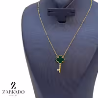 گردنبند طلا طرح کلید ونکلیف سنگ دار سبز مالاکیت