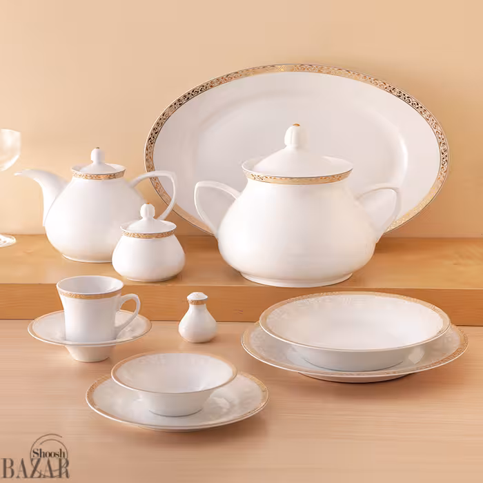 سرویس غذاخوری 12 نفره رومینا طلایی 108 پارچه سری شهرزاد چینی زرین