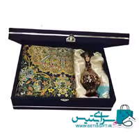 ست هدیه گلدان  سایز  20 الماس تراش مشکی و ترمه رومیزی 1در1 طرح افشار  