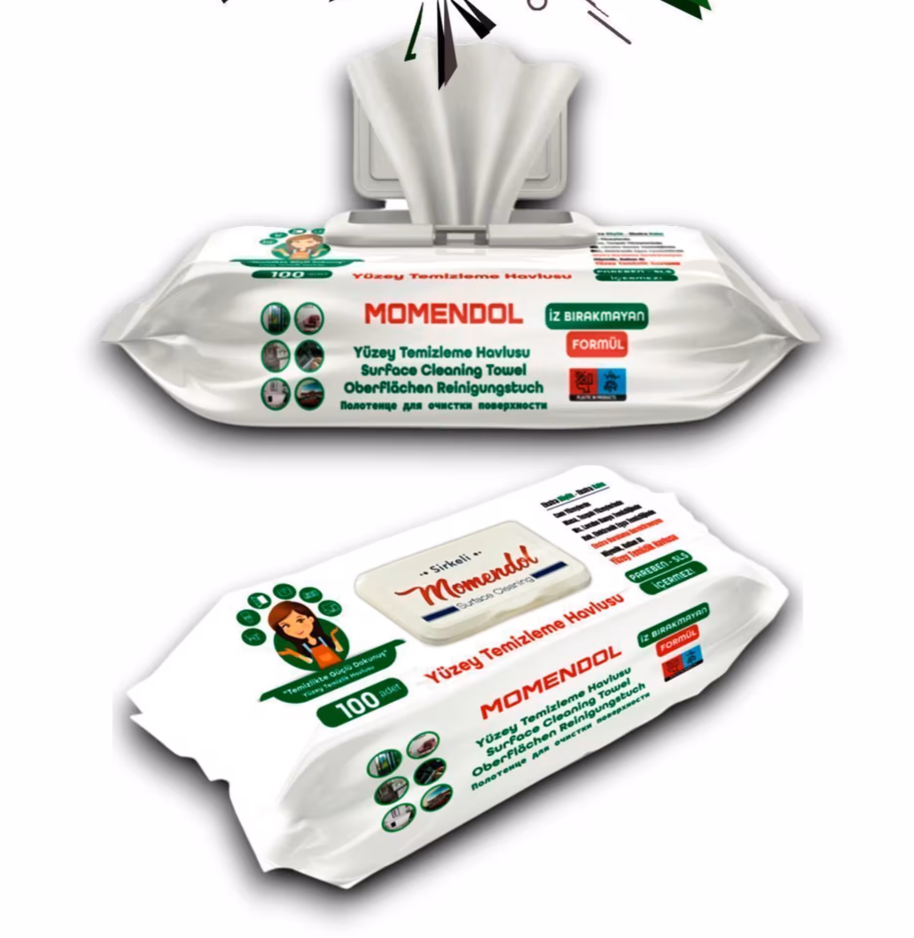 دستمال مرطوب همه کاره مومندول تمیزکننده سطوح بسته 100 عددی