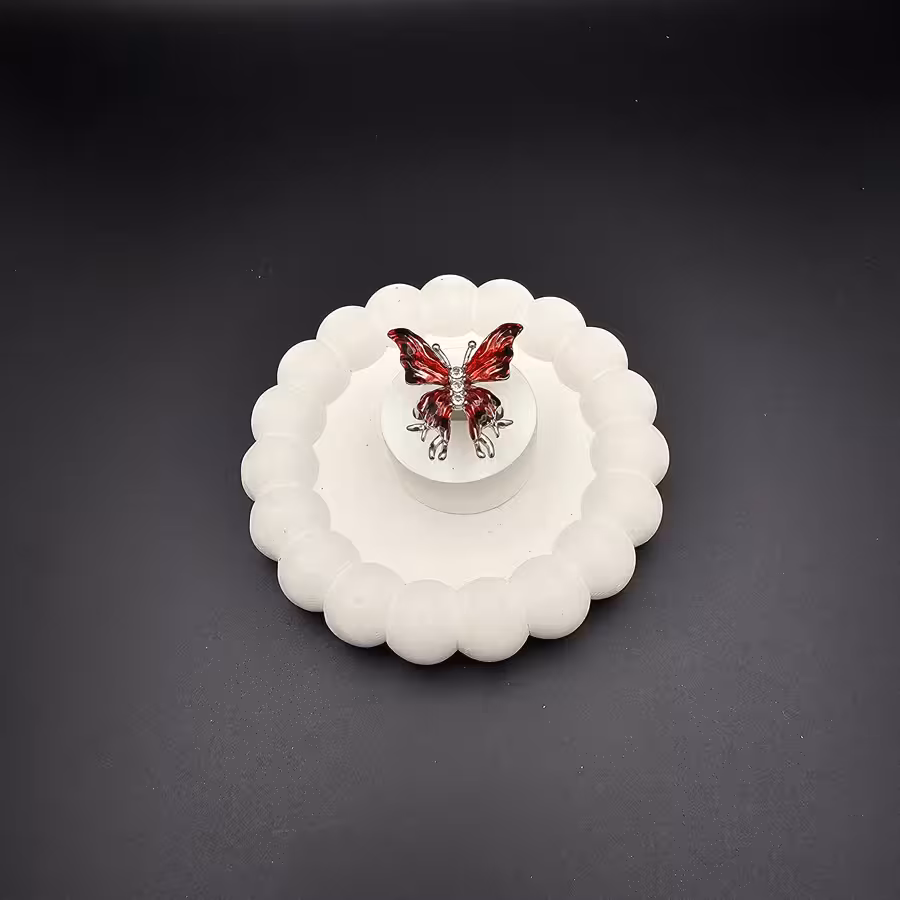 انگشتر استیل طرح پروانه کریستالی قرمز