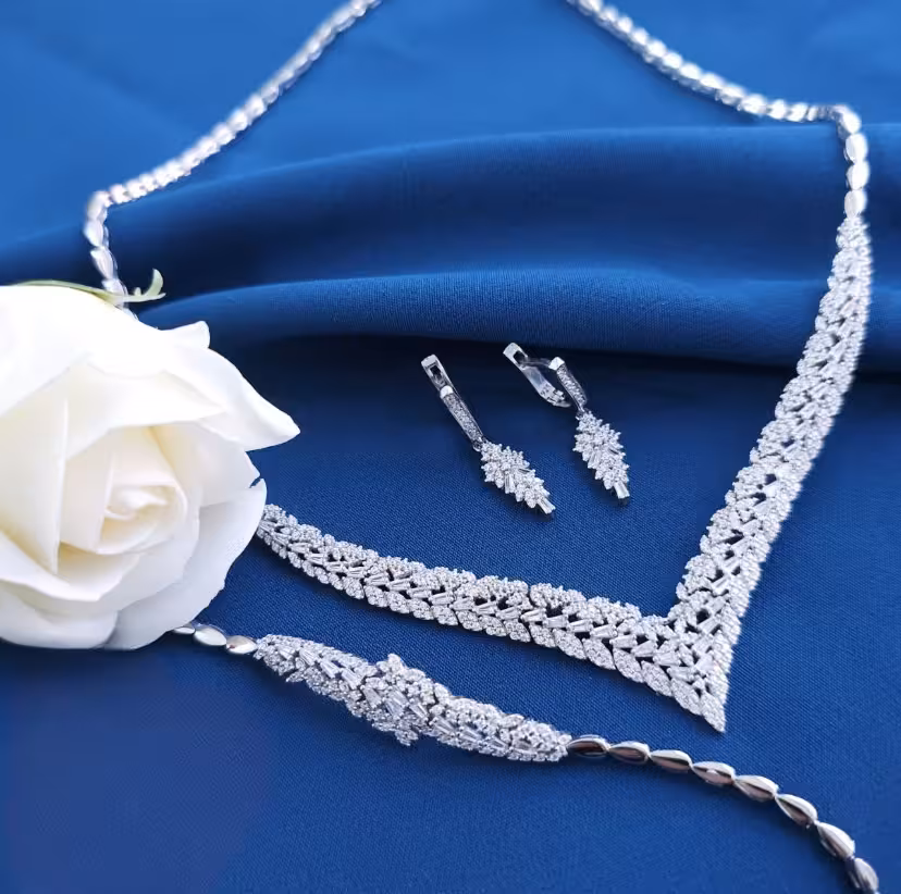 سرویس نقره جواهری زنانه کد 60376