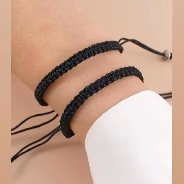 ست دستبند بافت ساده با بند چرمی 