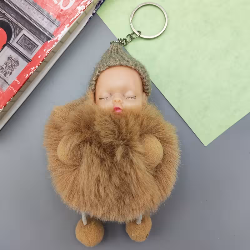 جاکلیدی خزدار مدل نوزاد کلاه دار